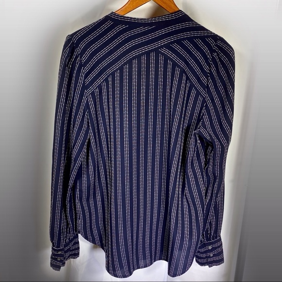 LOFT Deep Blue Striped Button Down Blouse - Picture 2 of 6